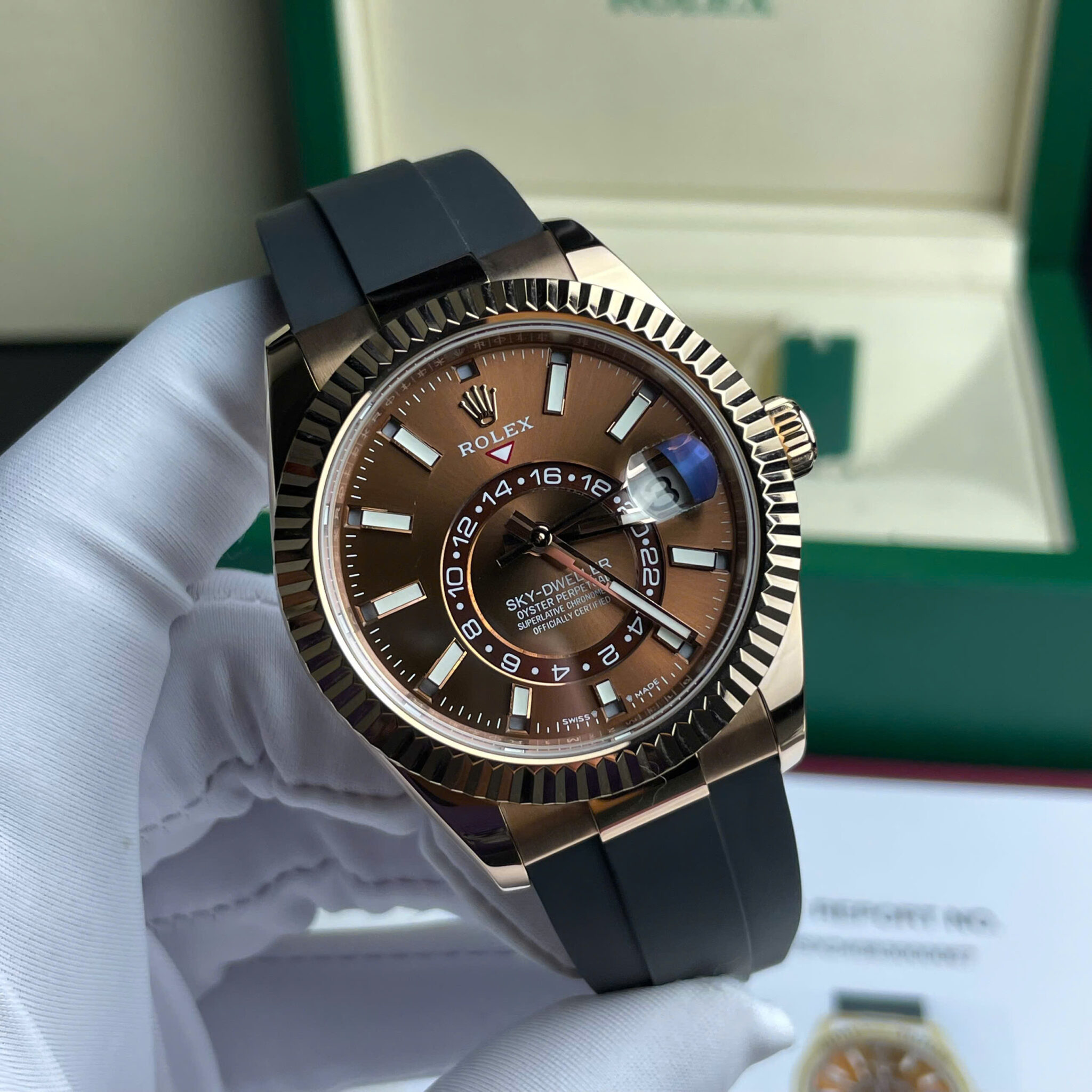 GYL Rolex Sky-Dweller 326934 Brown Dial 18K Gold Wrapped Rubber Strap Best Replica 42mm-GYL-GaiYalun