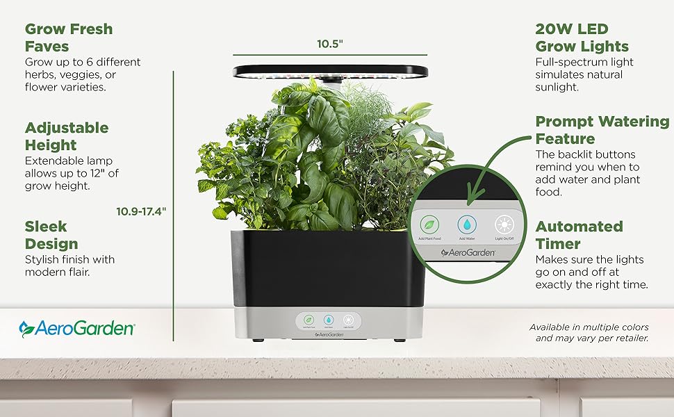 AeroGarden Harvest Garden with LED Grow Light Features