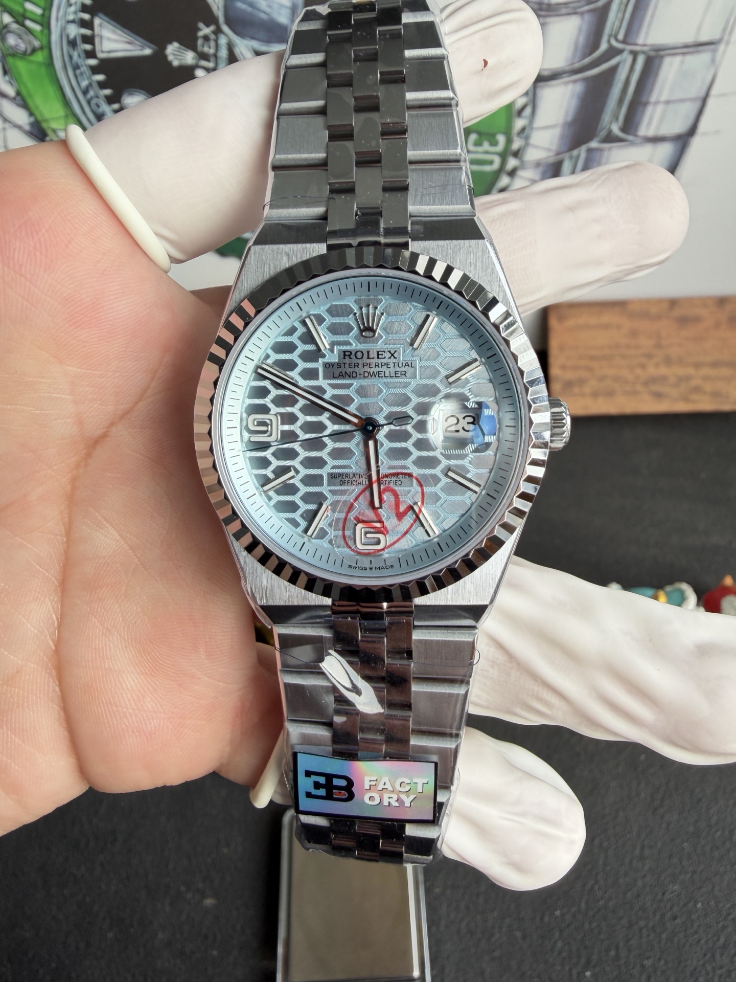 GYL Rolex Land-Dweller 127336-0001 Ice-blue Honeycomb-motif Dial Best Replica BPF 40mm-GYL-GaiYalun