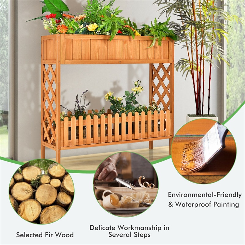 2-Tier Wood Raised Garden Bed Elevated Planter Box for Vegetable Flower Herb