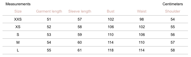 Stockholm Jacket - Brown Plaid - measurement chart