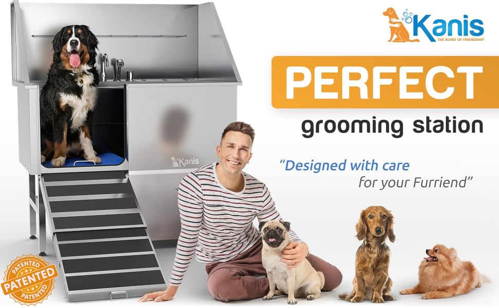 dog washing station, dog grooming station, dog bathtub, grooming tub