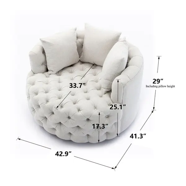 Damis 42.5'' Wide Tufted Linen Swivel Barrel Chair
