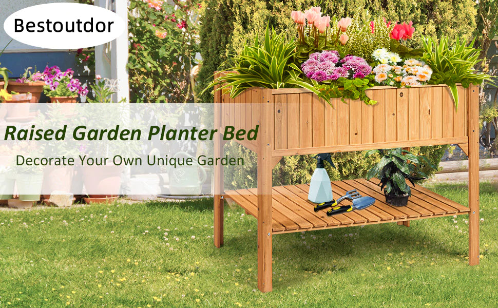 Raised Garden Bed Stand Elevated Wood Planter Box Shelf