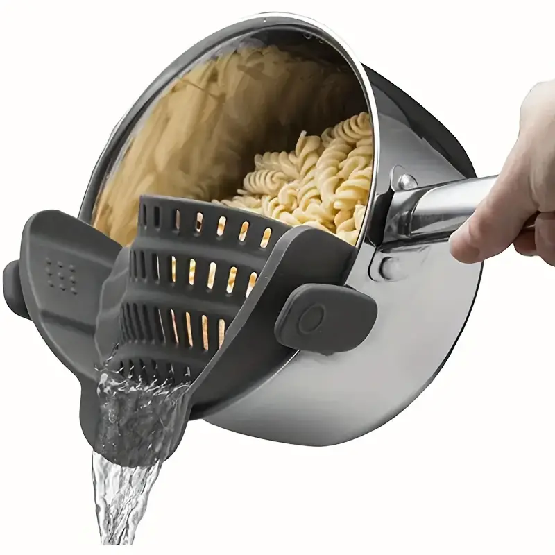 1pc adjustable silicone clip on strainer pot strainer and pasta strainer vegetable fruit drainage basket the perfect kitchen accessory for pots pans and bowls details 1