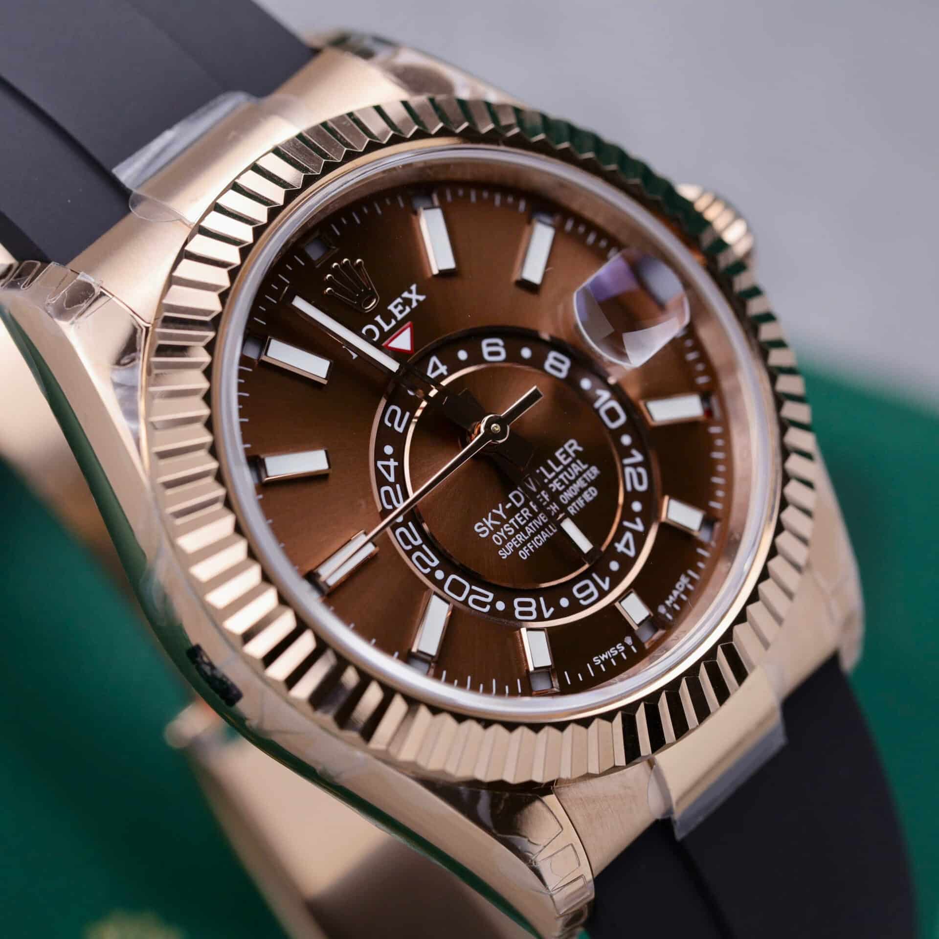 GYL Rolex Sky-Dweller 326934 Rose Gold Chocolate Dial Rubber Strap Best Replica 42mm-GYL-GaiYalun