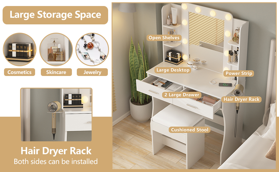Vanity Desk with 2 Large Drawer