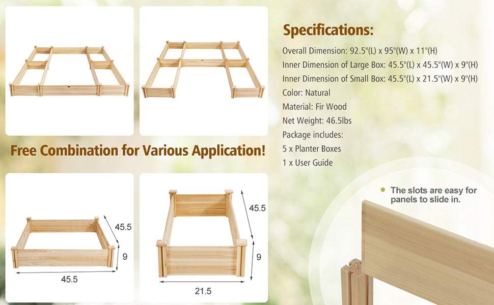 U-Shaped Wooden Garden Raised Bed Vegetable Flower Box for Patio Backyard