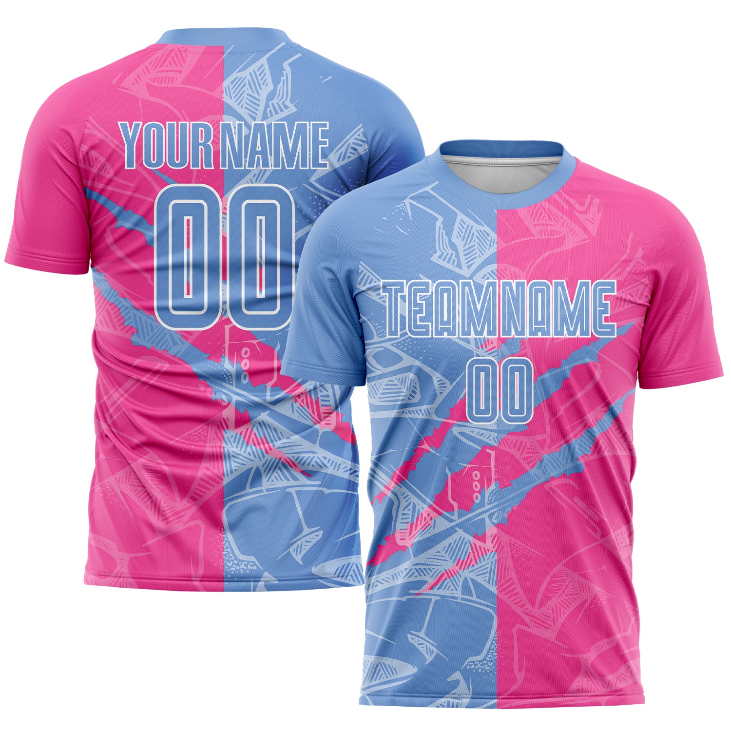 Custom Graffiti Pattern Light Blue-Pink Scratch Sublimation Soccer ...