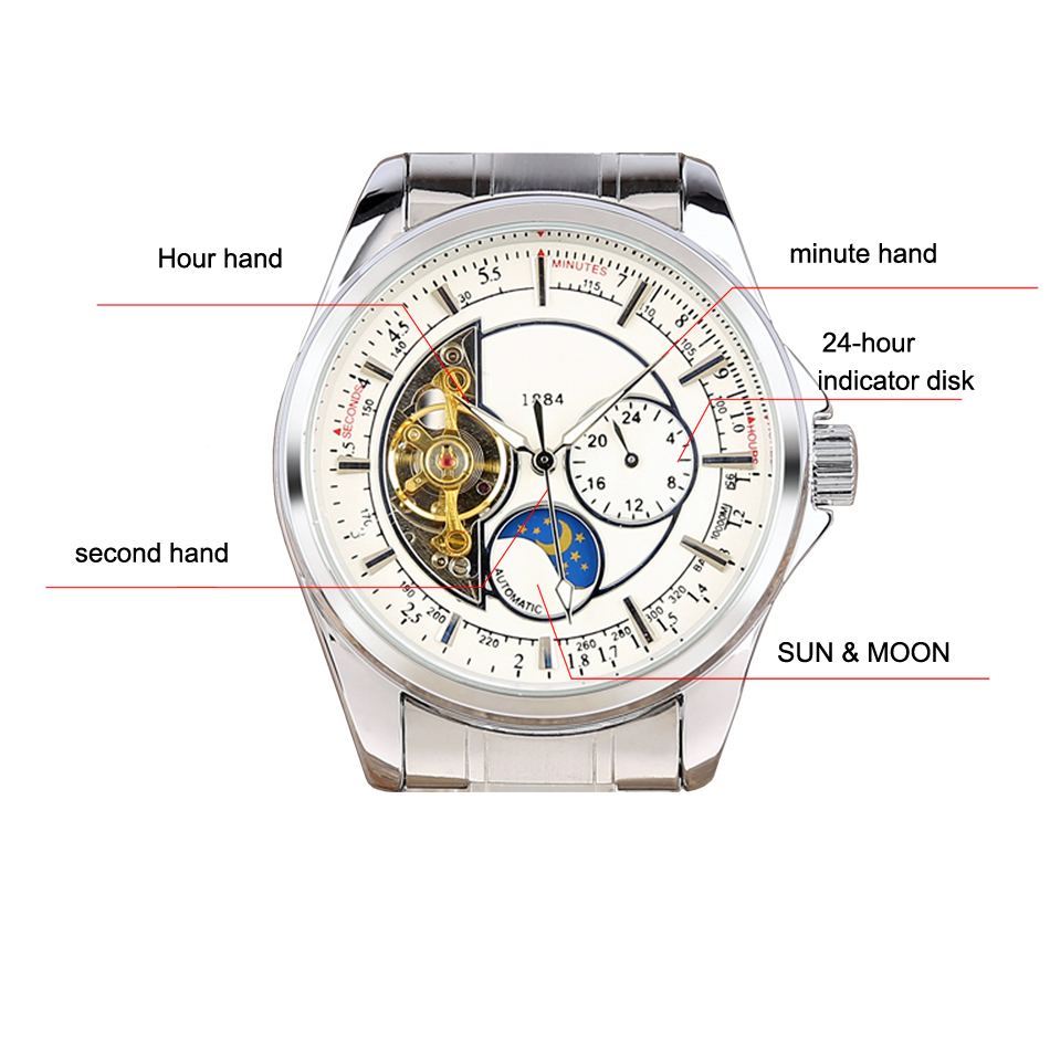 Hot sale wholesale Automatic Mechanical stainless steel Watches  Men Moon Phase function Watch