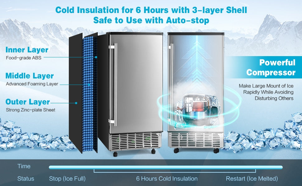 80 lbs/24H Commercial Freestanding Built-in Ice Maker Under Counter Ice Machine with 25 lbs Ice Storage Bin & Drain Pump