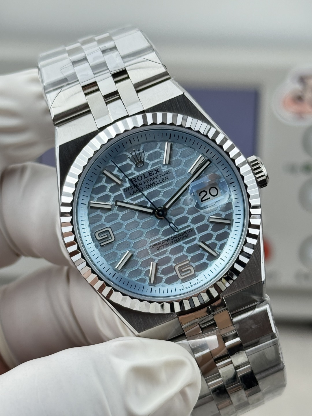 GYL Rolex Land-Dweller 127236-0001 Ice-blue Honeycomb-Motif Dial Best Replica BPF 36mm-GYL-GaiYalun