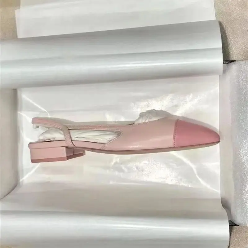 High quality high heeled large size women's single shoes, summer genuine leather square toe thick heels, back hollow sandals