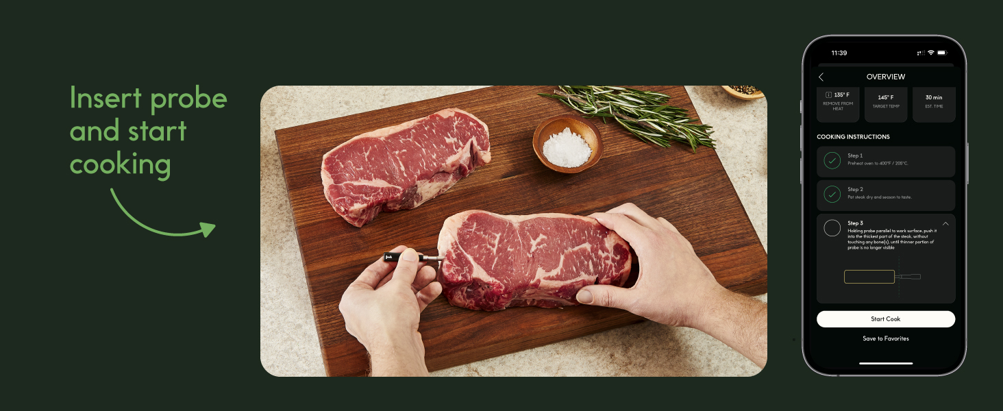 insert probe and start cooking