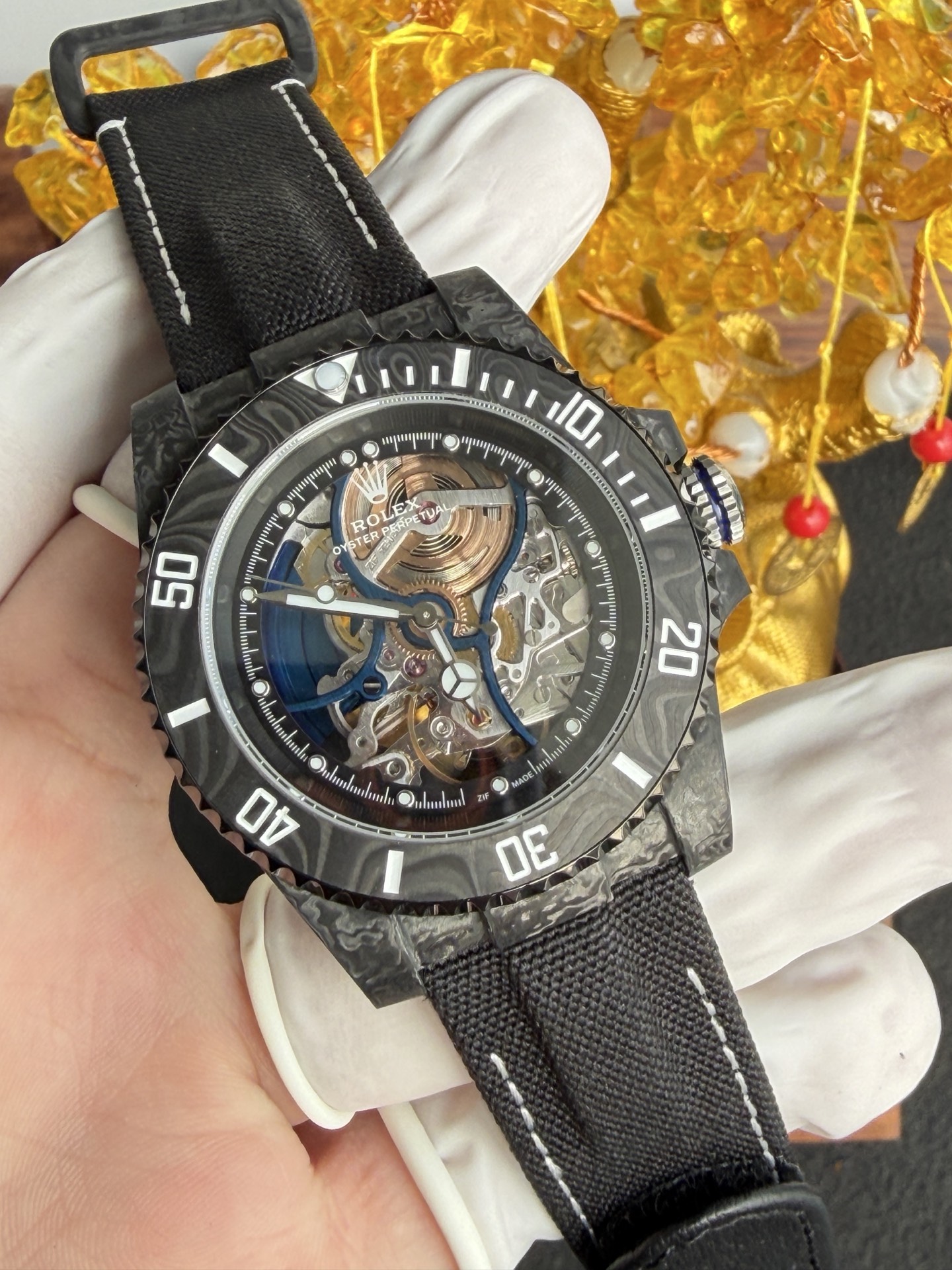 GYL Rolex Submariner Skeletonized Movement Zif Remould Black Carbon Fiber Textile Strap 1:1 Best Replica 41mm-GYL-GaiYalun
