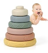 Mini Tudou 6 Pcs Baby Stacking & Nesting Circle Toy, Soft Building Rings Stacker & Teethers, Sque...