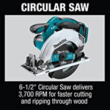 circular saw delivers 3700 RPM faster cutting and ripping through wood