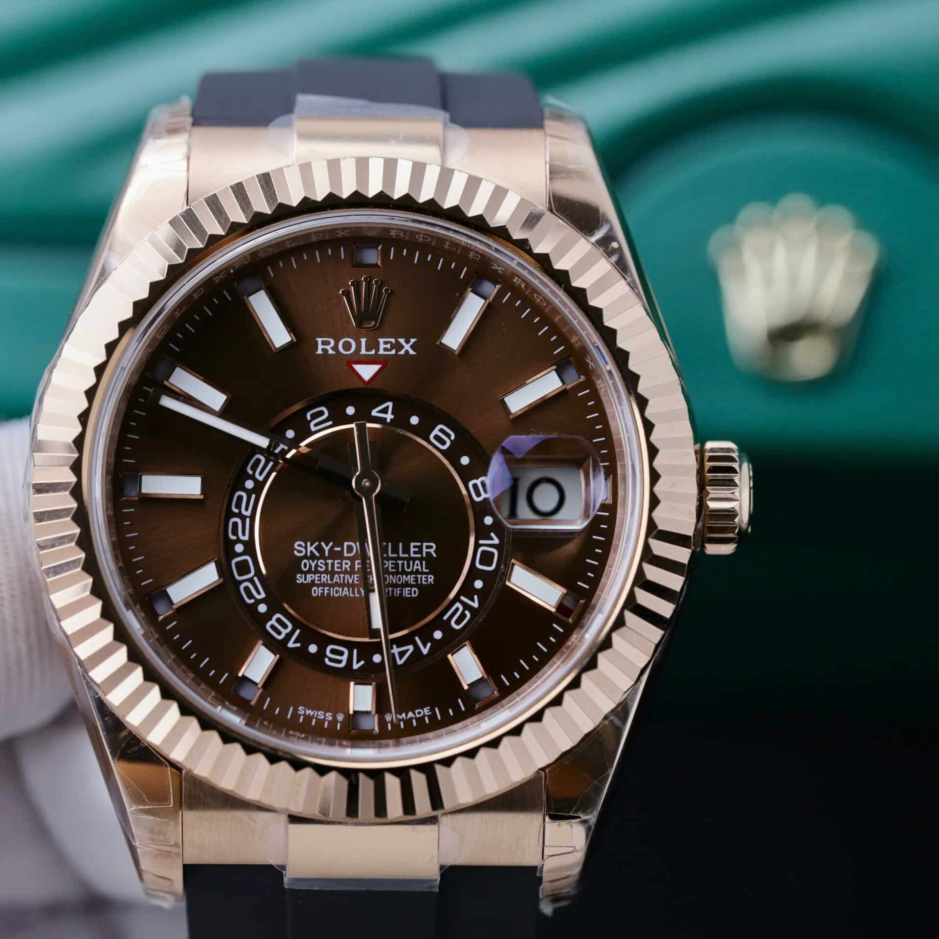 GYL Rolex Sky-Dweller 326934 Rose Gold Chocolate Dial Rubber Strap Best Replica 42mm-GYL-GaiYalun
