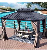 Kozyard Alexander Hardtop Aluminum Permanent Gazebo with a Mosquito Net and Privacy Sidewalls (Al...