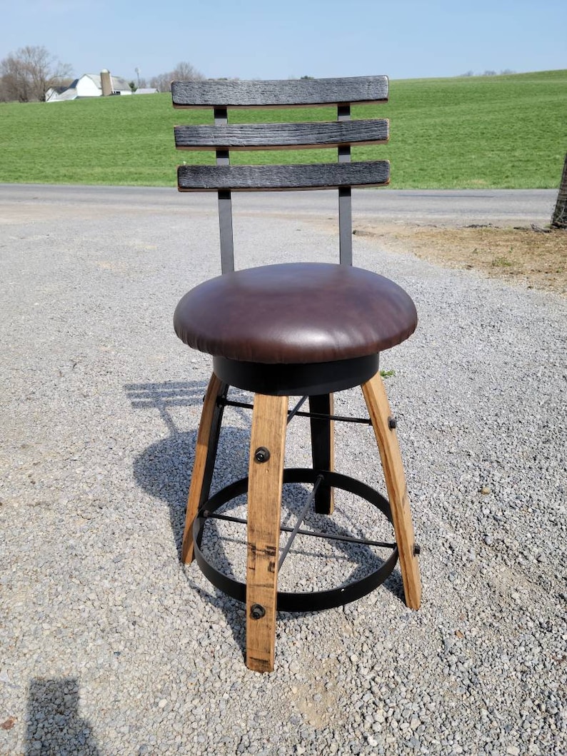 Whiskey Barrel Stave Bar Stools with Cushioned Swivel Seats image 6