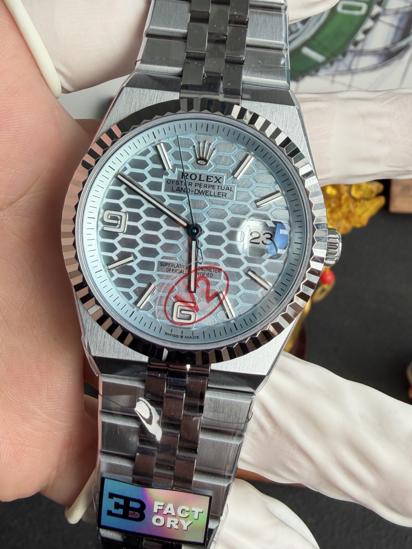 GYL Rolex Land-Dweller 127336-0001 Ice-blue Honeycomb-motif Dial Best Replica BPF 40mm-GYL-GaiYalun