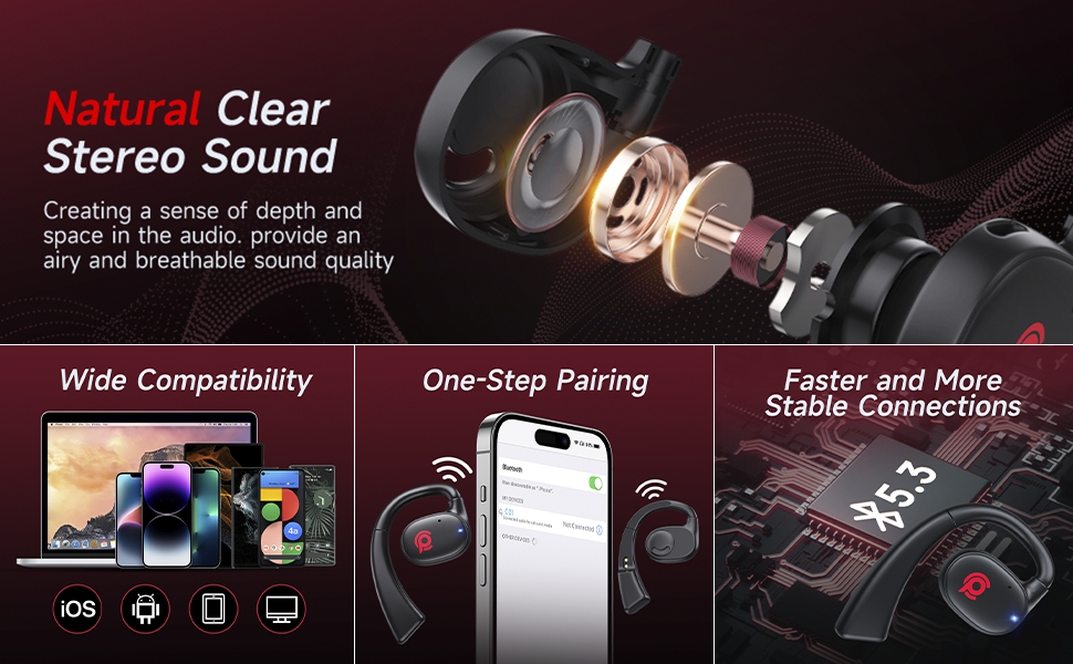 Stereo sound,Wide Compatibility,One Step Pairing,Bluetooth 5.3