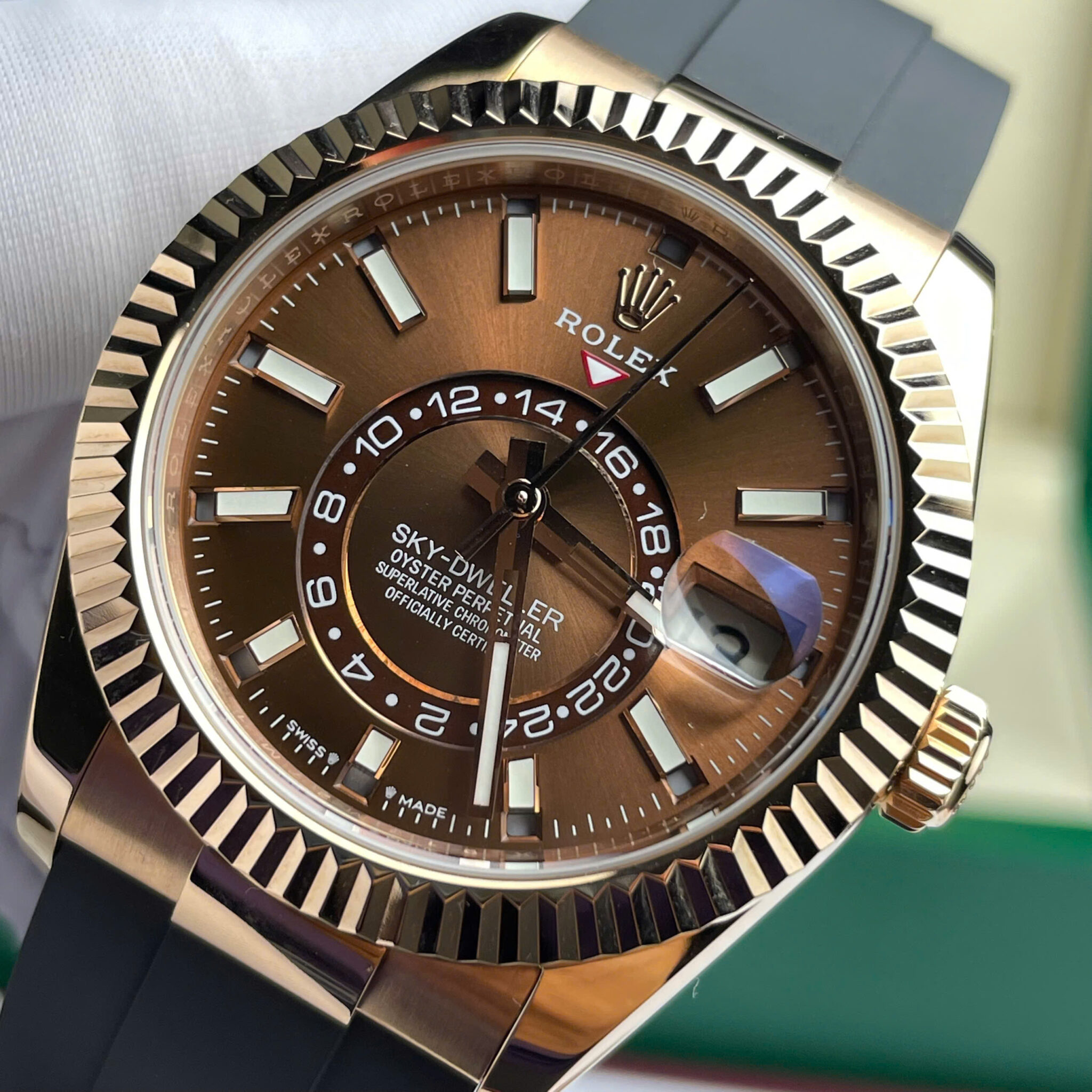GYL Rolex Sky-Dweller 326934 Brown Dial 18K Gold Wrapped Rubber Strap Best Replica 42mm-GYL-GaiYalun
