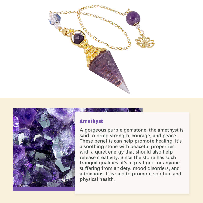 Natural Crystal Stone Pendulum| Amethyst