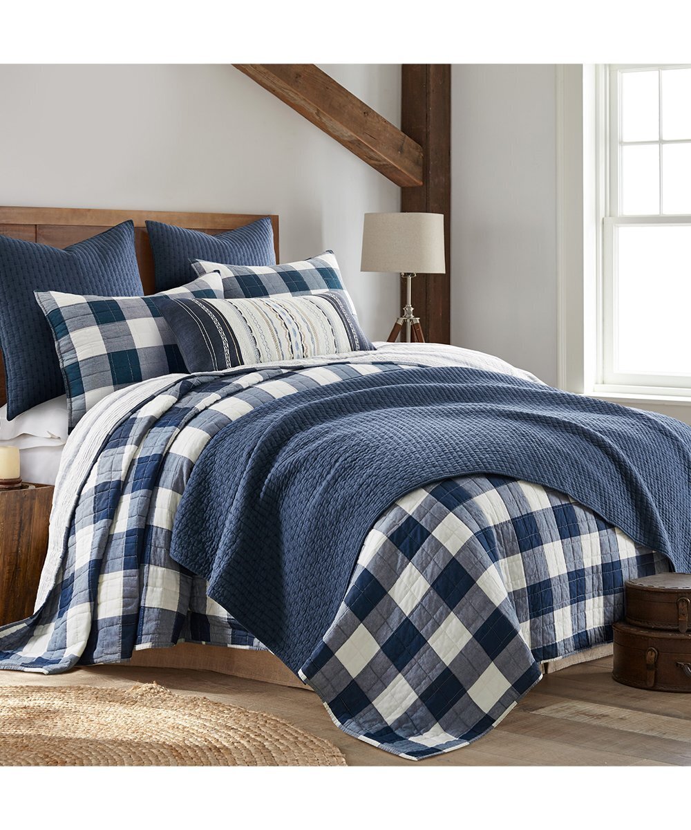 Navy Cross Stitch Cotton Quilt Set