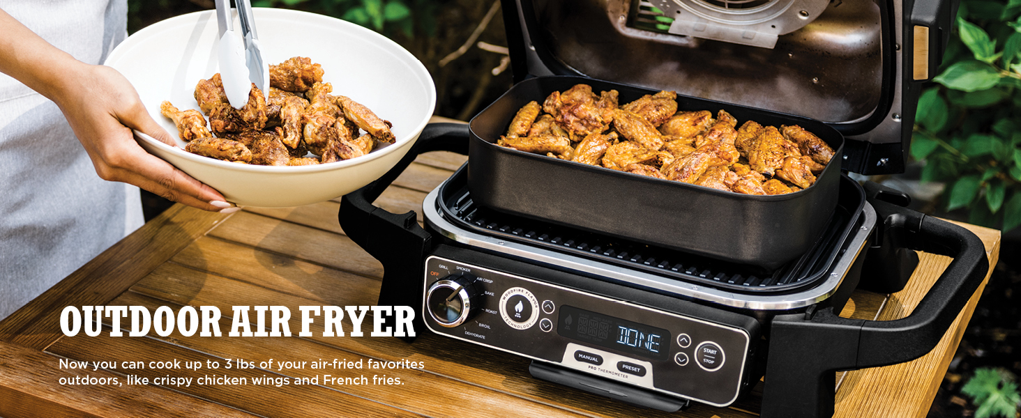 OUTDOOR AIR FRYER Now you can cook up to 3 lbs of your air-fried favorites outdoors