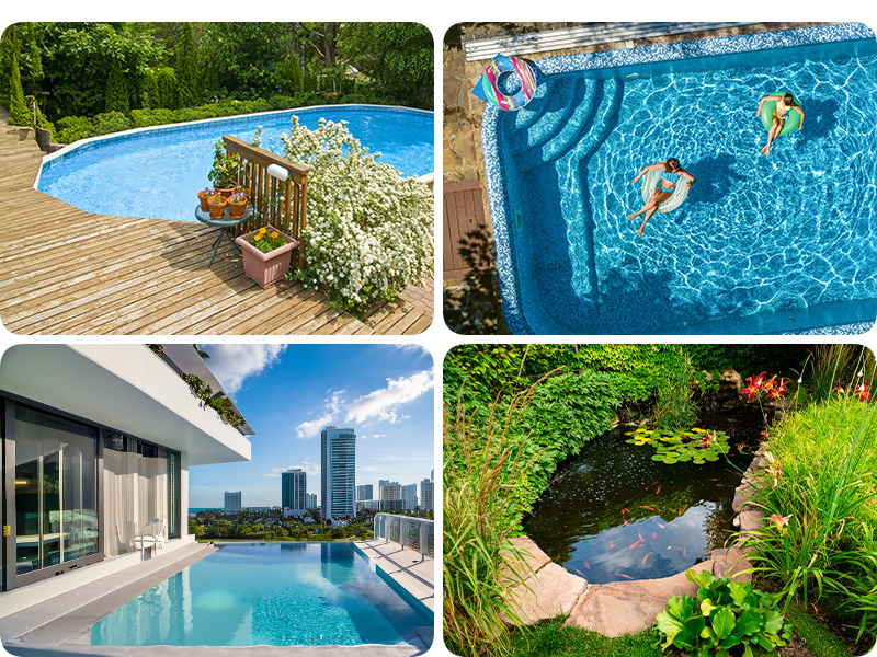 different types of pools and ponds with pool alarm for kids in them