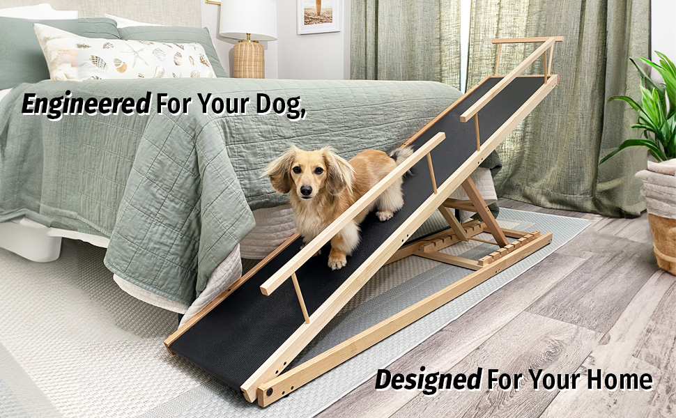 bedside dog ramp for small dogs, a small dog ramp for bed, adjustable to high beds, dachshund ramp