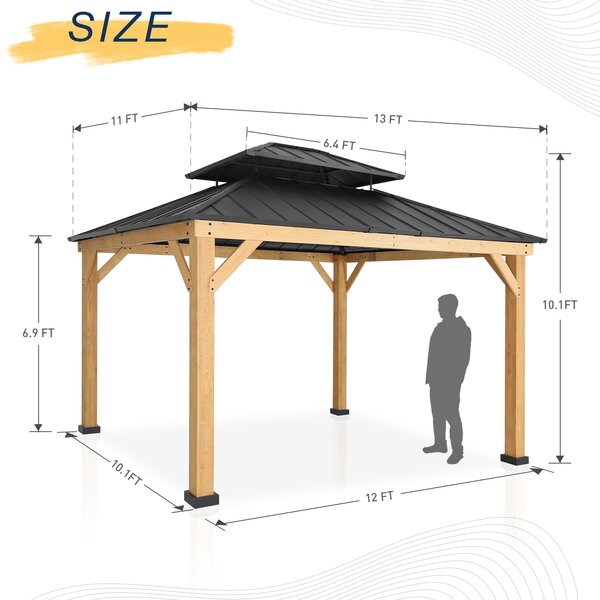 13 Ft. W X 11 Ft. D Solid Wood Patio Gazebo