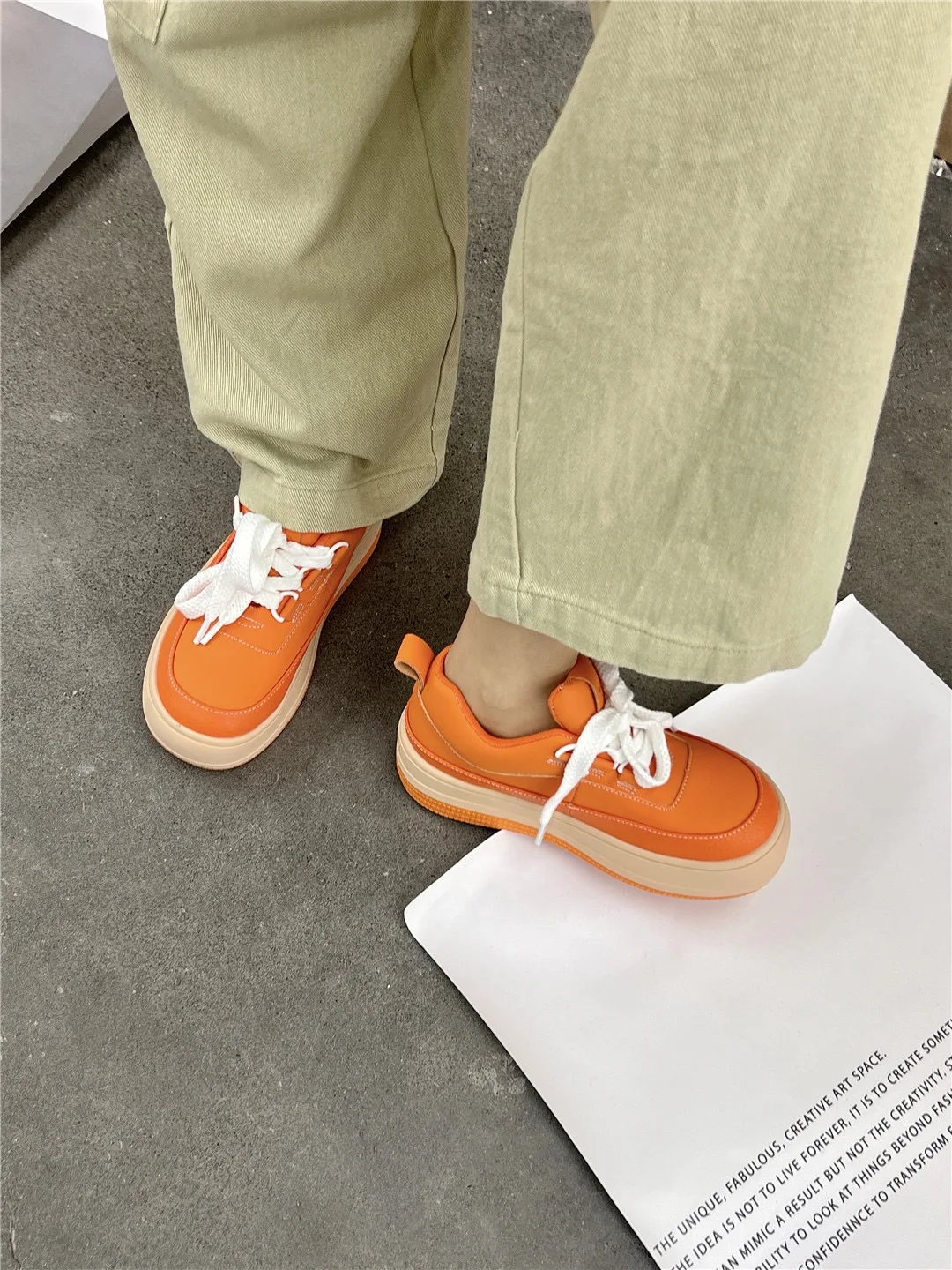Trendy Style Designer Sneaker For Women Orange Height Increasing Thick Heels Cozy Fit Real Leather Sport Casual Shoes Cozy Fit