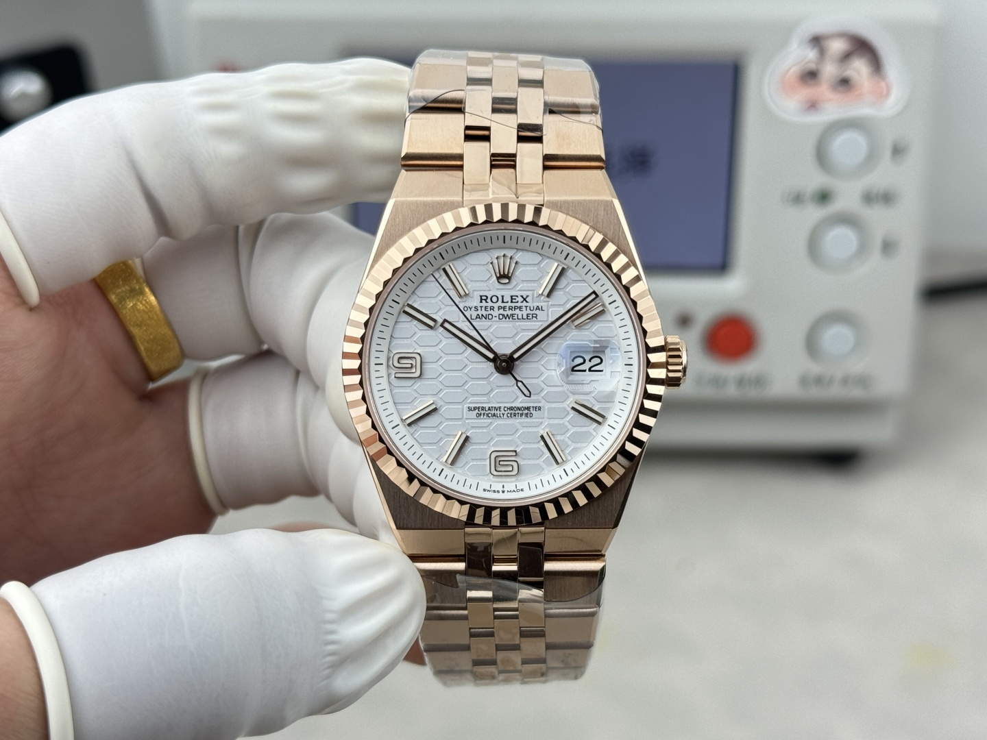 GYL Rolex Land-Dweller 127235-0001 Rose Gold White Honeycomb-Motif Dial Best Replica BPF 36mm-GYL-GaiYalun