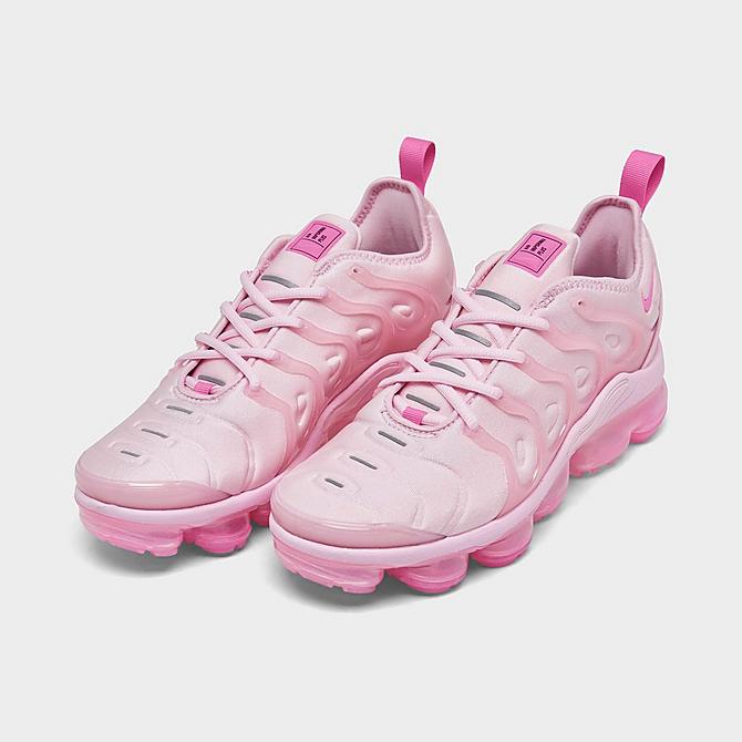 Three Quarter view of Women's Nike Air VaporMax Plus Running Shoes in Pink Foam/Playful Pink Click to zoom