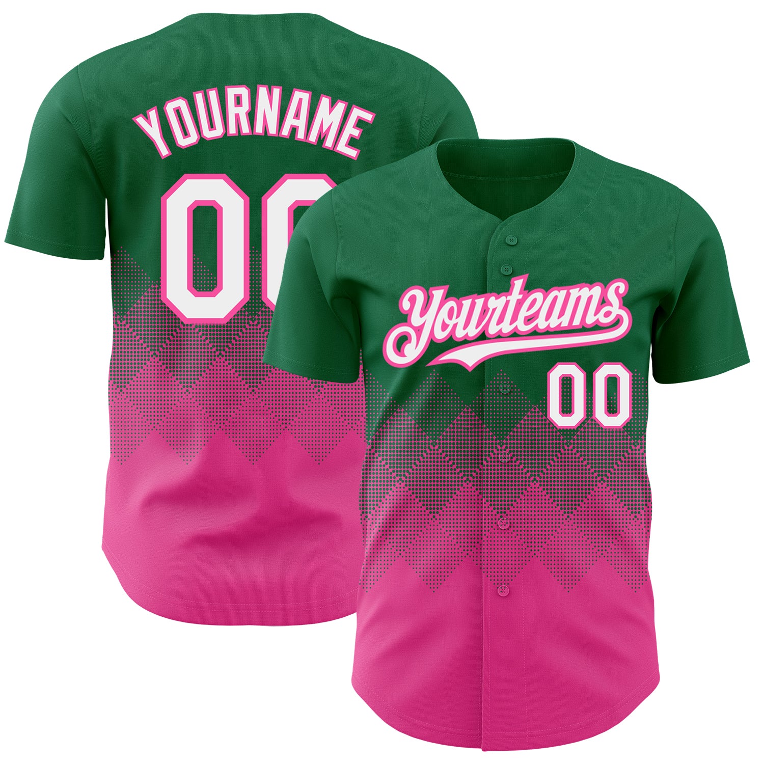 Custom kelly green white pink 3d pattern design gradient square shapes