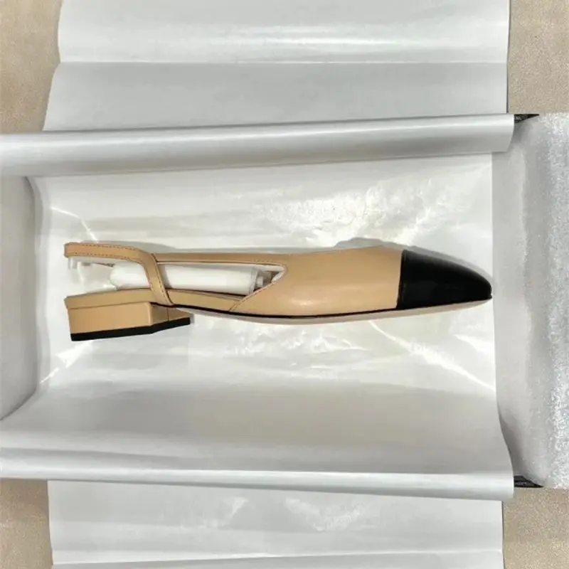 High quality high heeled large size women's single shoes, summer genuine leather square toe thick heels, back hollow sandals