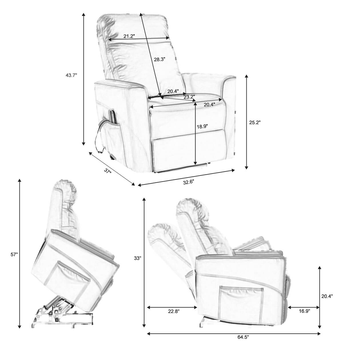 Soulout 8022 Power Lift Chair with Kneading Massage size