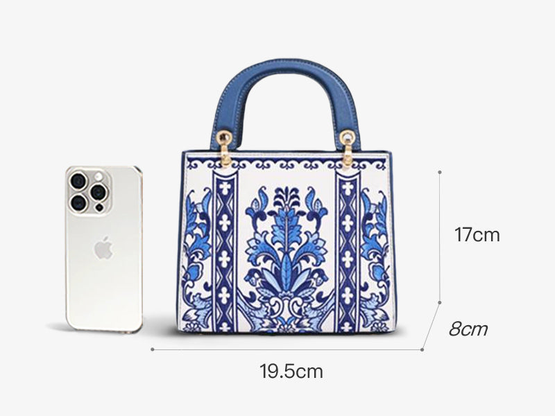 Embroidery Leather Chinese Style Handbag Blue and White Porcelain