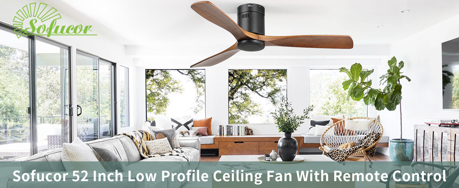 Sofucor 52 Inch Low Profile Ceiling Fan Reversible DC Motor Remote Control Without Light