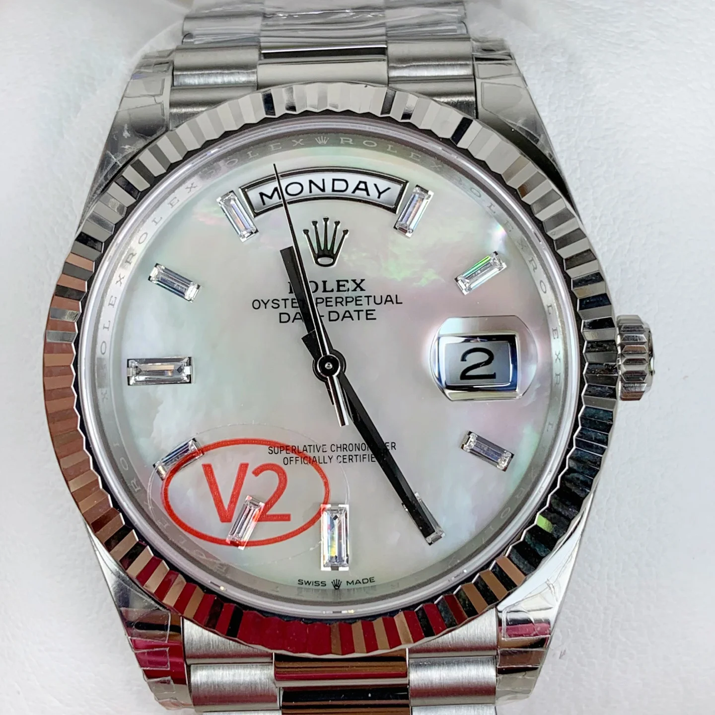 GYL Rolex Day-Date 40 White Mother of Pearl Baguette Diamond Dial (228236) 11 Super Clone – DD3255 Movement-GYL-GaiYalun