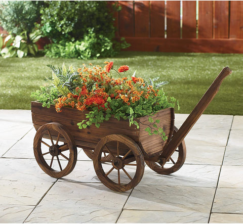 Wooden Wagon Flower Planter_bestoutdor