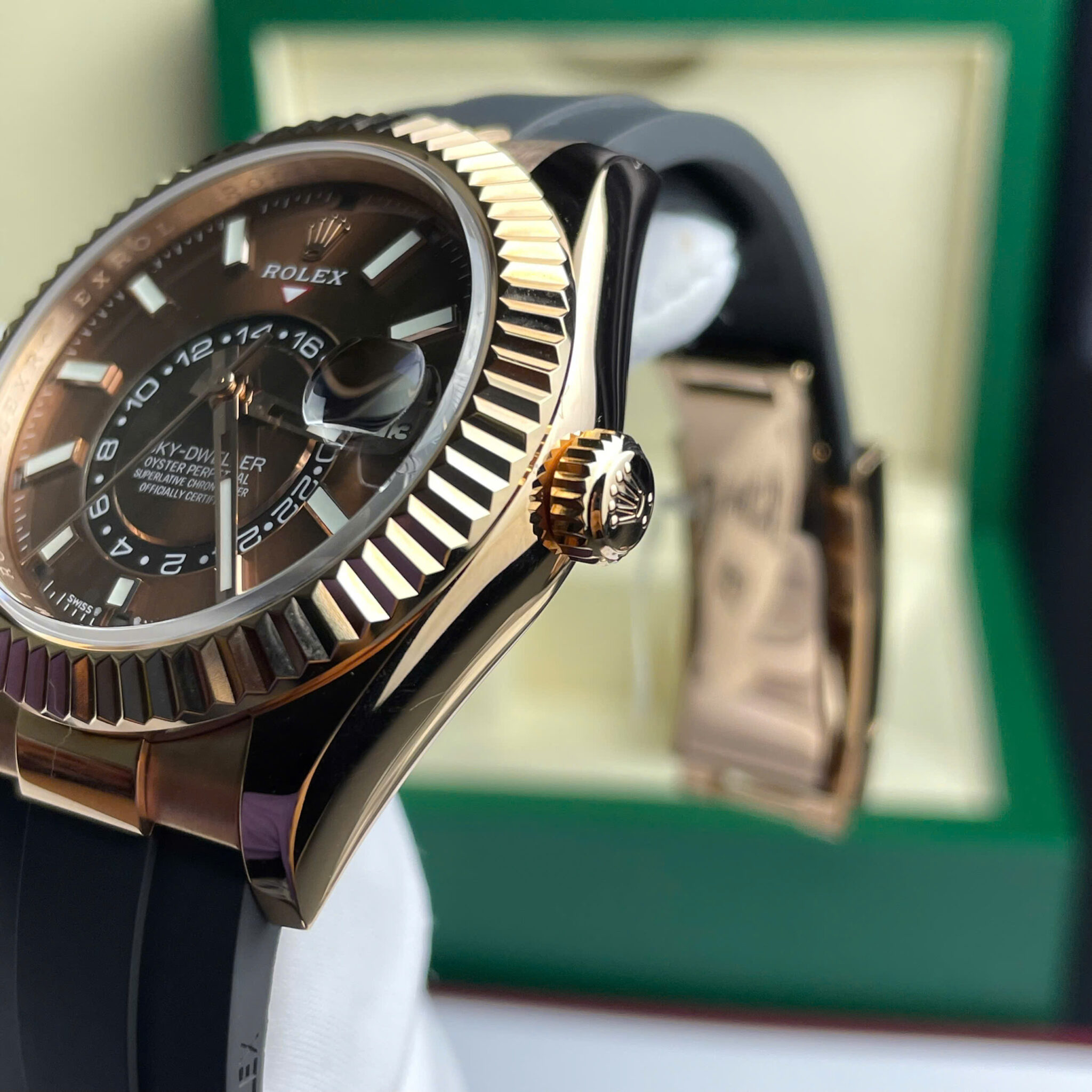 GYL Rolex Sky-Dweller 326934 Brown Dial 18K Gold Wrapped Rubber Strap Best Replica 42mm-GYL-GaiYalun