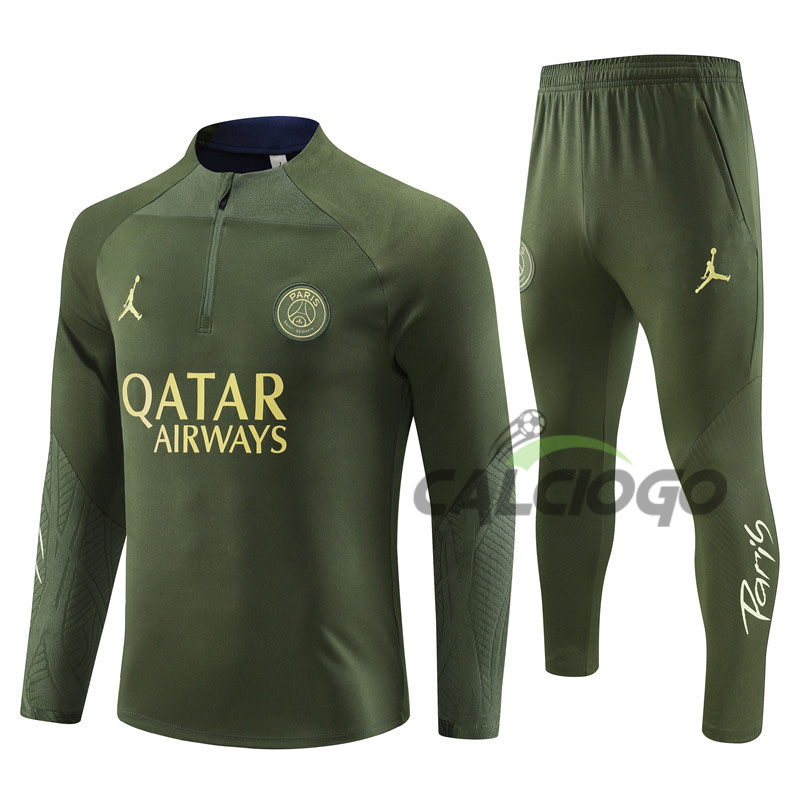 Tuta Calcio Paris PSG Felpa Zips Verde 2023-2024
