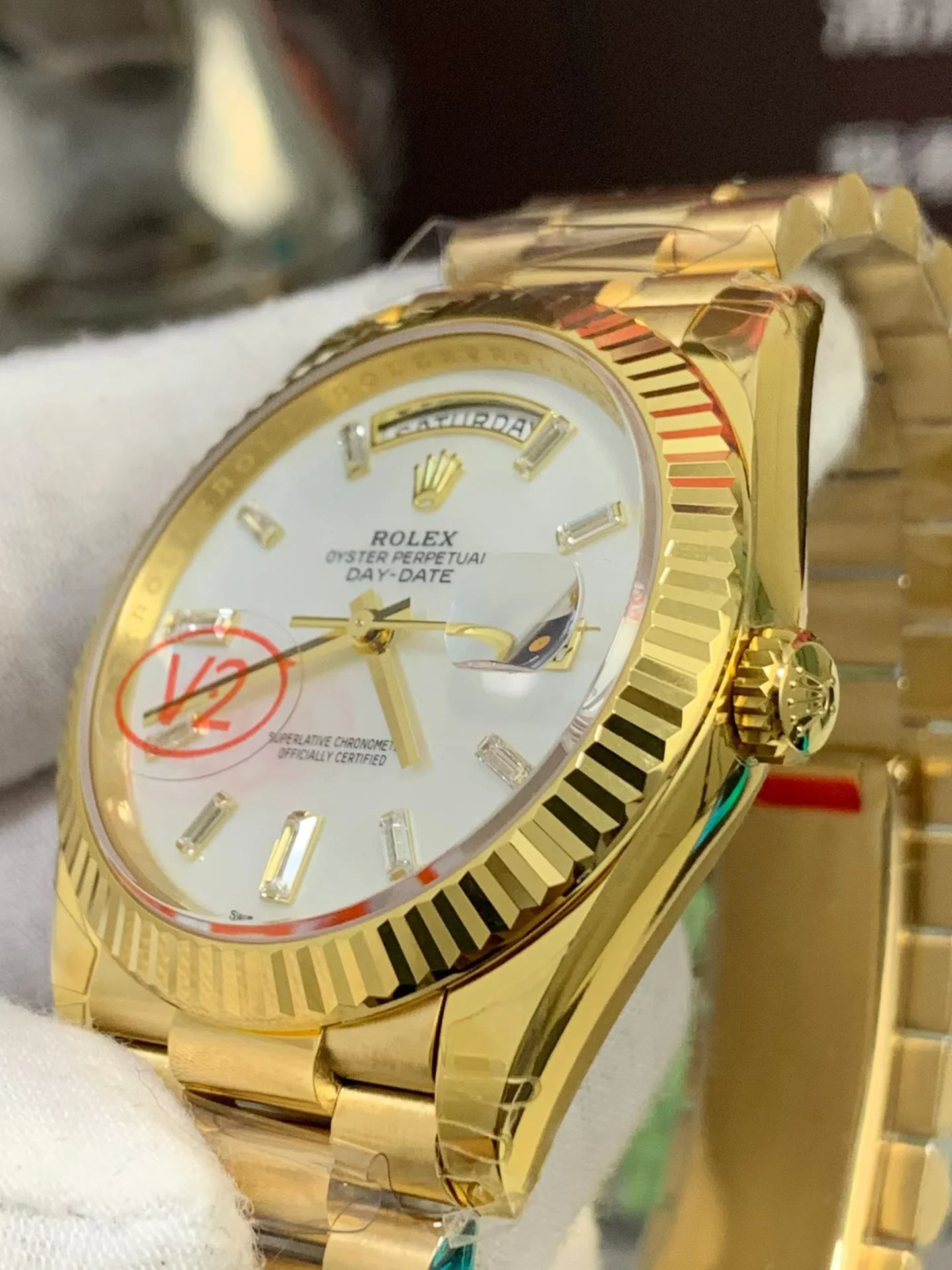 GYL Rolex Day-Date 40 Yellow Gold White Baguette Diamond Dial (228238) V2 11 Super Clone – DD3255 Movement-GYL-GaiYalun
