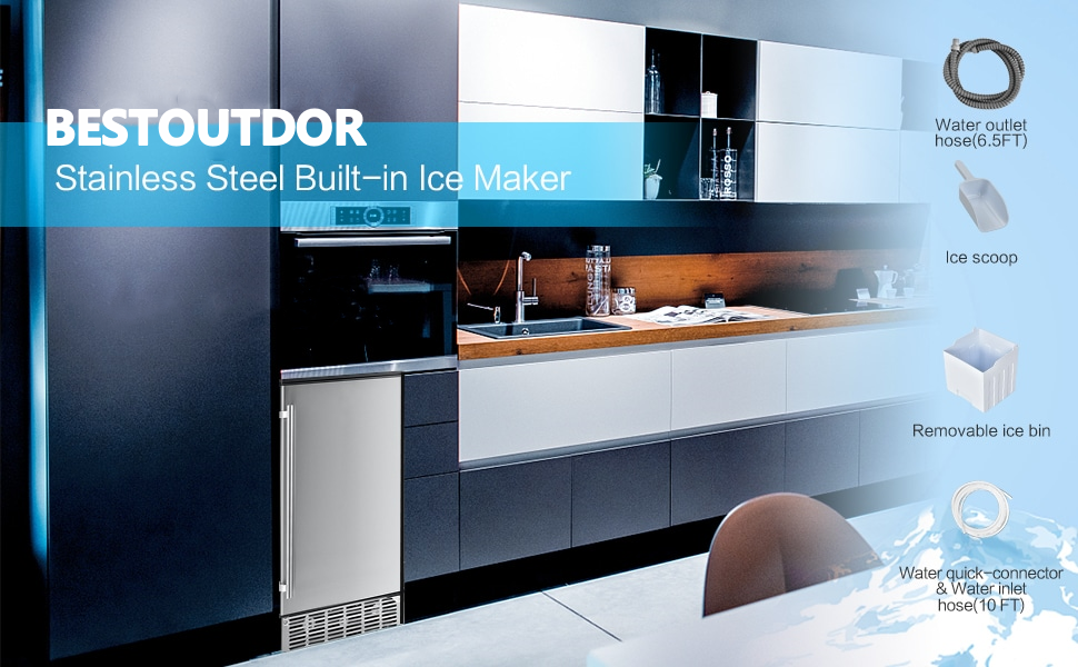 80 lbs/24H Commercial Freestanding Built-in Ice Maker Under Counter Ice Machine with 25 lbs Storage Ice Bin & Drain Pump