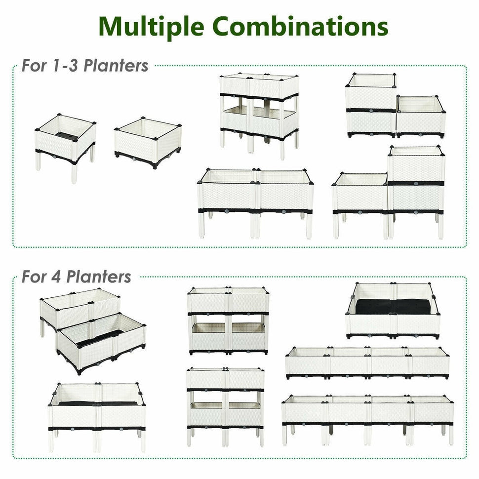 Set of 4 Plastic Raised Garden Bed Kits Planter Box for Vegetable