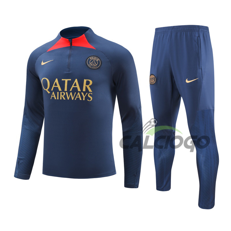 Tuta Paris PSG Felpa Zips Blu Top Pantaloni 2023-2024