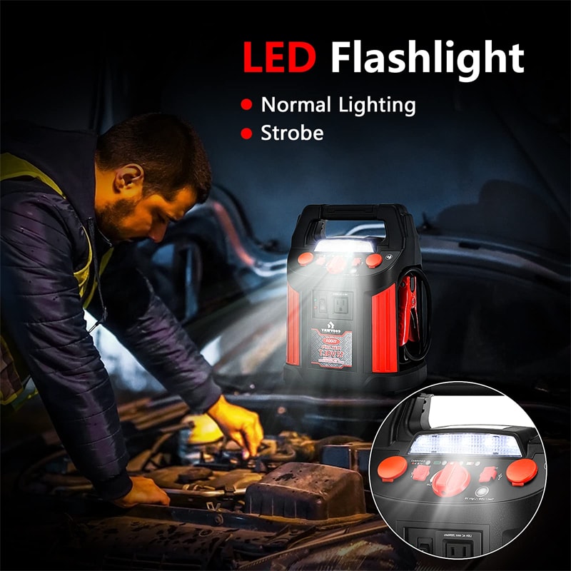 Jump Starter 180 PSI Air Compressor Portable Power Bank Charger with LED Flashlight DC Outlet